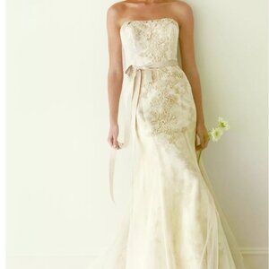 Melissa Sweet Lace Wedding Dress with Ruffle Train – Size 2 – Ivory/Champagne